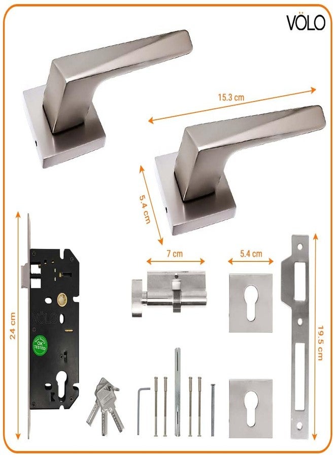 VOLO Silver Satin Heavy Duty Main Door Mortise Lock Set with Brass Cylinder with 3 Brass Key for Home/Hotel. (Model No. : 2248 HOR) - Image 2